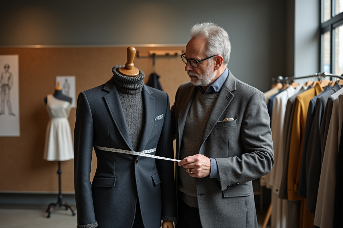 Designer de mode analysant un mannequin dans son atelier