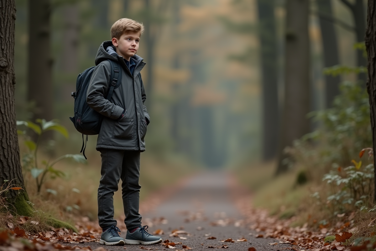 Adolescent en randonnée dans la forêt calme et naturelle