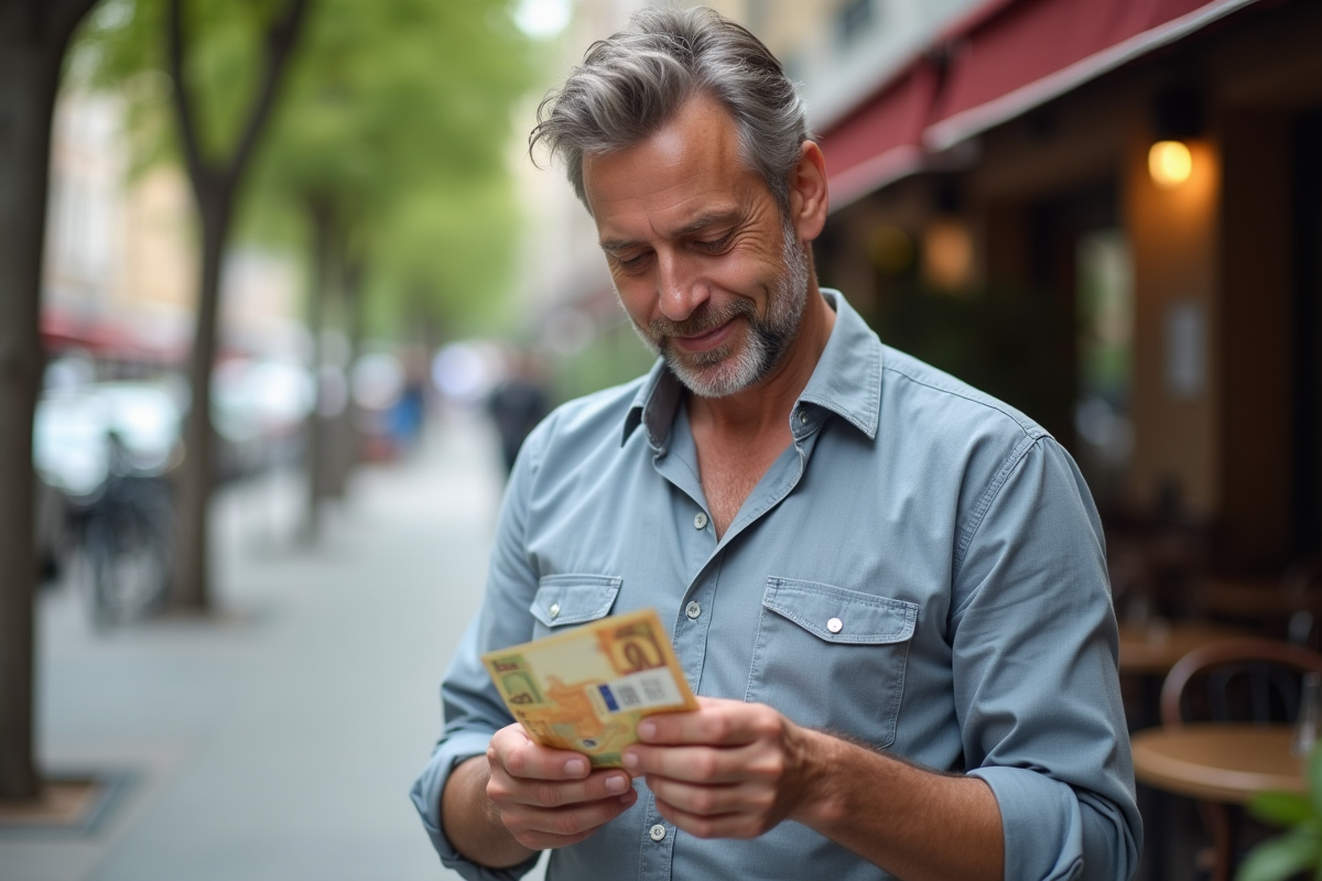Homme comptant des billets d