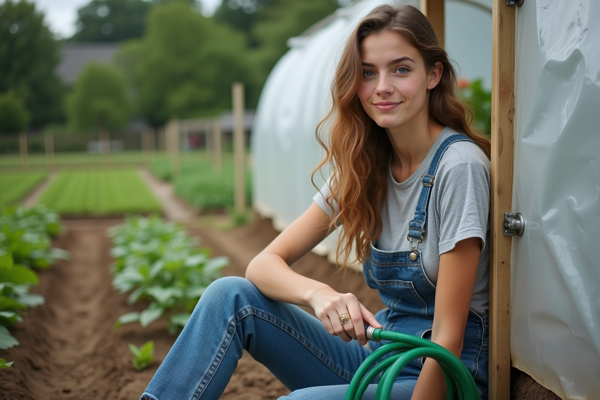 Femme jeune installant un systeme d