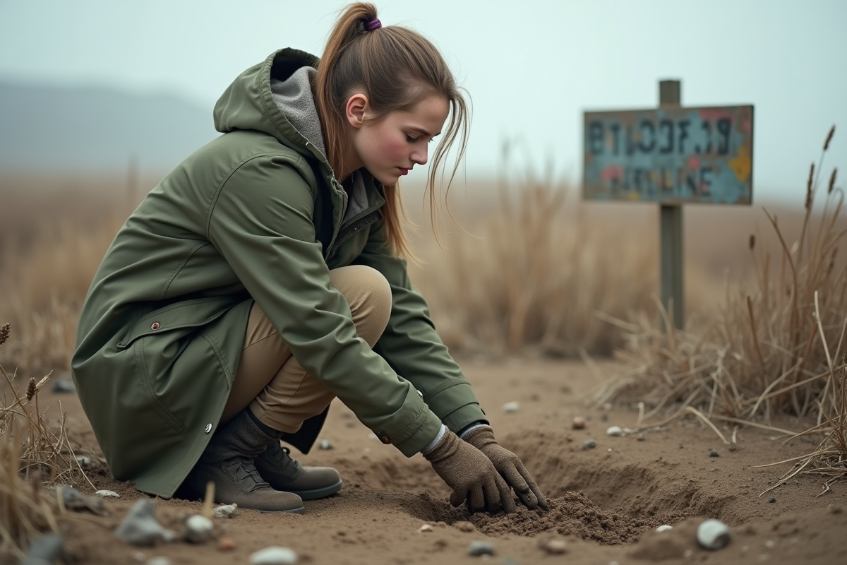 Jeune femme scientifique prélevant des échantillons de sol