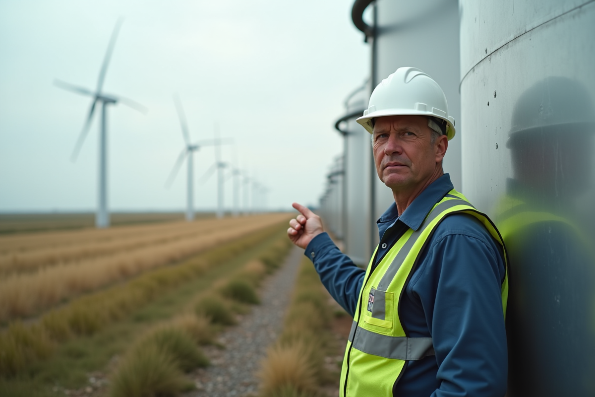 Technicien pointant une cuve de stockage d air comprimé